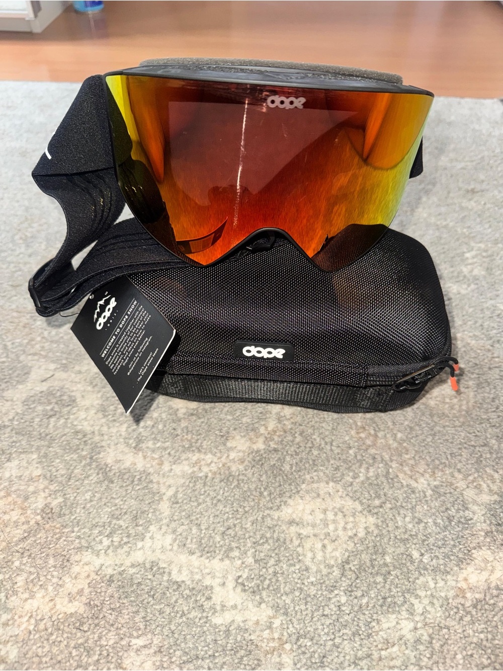 DOPE Red-Orange Mirrored Lens Ski Goggles with Black Frame